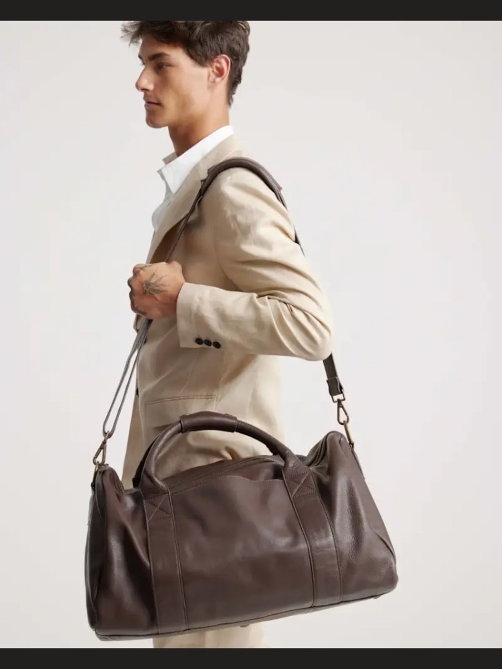 Quince Nappa Leather Duffle Bag Dark Brown New